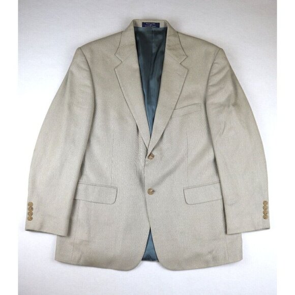 LANDS' END - MEN'S BEIGE SILK WOOL BLEND BLAZER JACKET - SIZE 42R - Picture 2 of 12